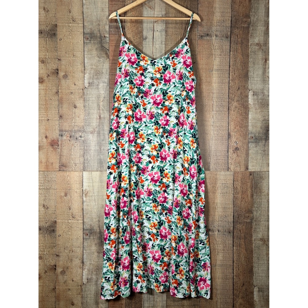 Savanna Jane Floral Maxi Dress 3X Plus Vibrant Spaghetti Strap Cami Pockets Boho